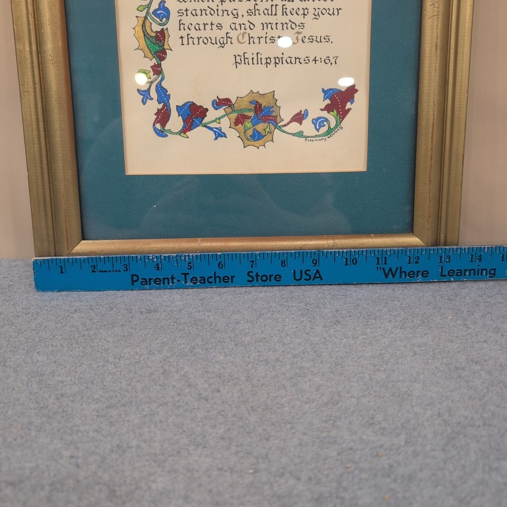 Rosemary Kenney Philippians 4:6,7 Calligraphy Art Framed Illuminated Scripture - Picture 3 of 5